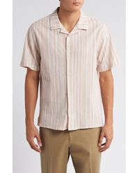 Wax London - Didcot Relaxed Fit Stripe Cotton Notched Collar Button-up Shirt - Lyst