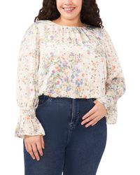Cece - Floral Ruffle Cuff Charmeuse Top - Lyst
