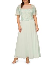 Adrianna Papell - Beaded Flutter Sleeve Chiffon Gown - Lyst