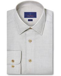 David Donahue - Trim Fit Tan Microcheck Cotton & Cashmere Dobby Dress Shirt - Lyst