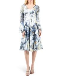 Komarov - Long Bell Sleeve Charmeuse & Chiffon A-line Dress - Lyst