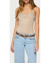 Edikted - Colbie Faux Suede Fringe Trim Bodysuit - Lyst