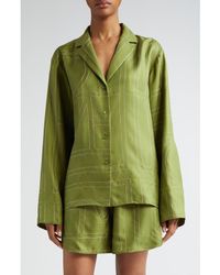 TOTEME - Monogram Embroidered Silk Button-Up Shirt - Lyst