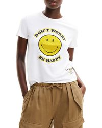 Desigual - Smiley Rhinestone Embellished Stretch Cotton Graphic T-shirt - Lyst