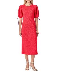 English Factory - Textured Puff Sleeve Midi Dress - Lyst