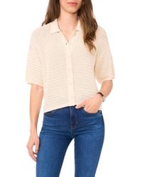 Halogen® - Open Stitch Button-Up Polo Sweater - Lyst