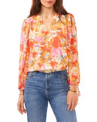 Vince Camuto - Floral Print Ruffle Top - Lyst