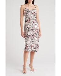Bebe - Printed Satin Bias Midi Dress - Lyst