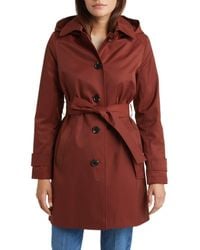 Sam Edelman - Water Repellent Cotton Blend Gabardine Hooded Trench Coat - Lyst