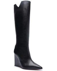 SCHUTZ SHOES - Asya Up Cut Wedge Pointed Toe Knee High Boot - Lyst
