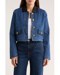 Ellen Tracy - Faux Leather Trim Denim Jacket - Lyst