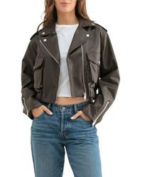 Lush - Faux Leather Crop Biker Jacket - Lyst