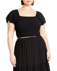 City Chic - Dylan Smocked Puff Sleeve Crop Top - Lyst