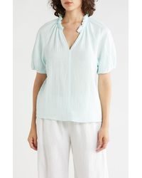 Caslon - Split Neck Puff Sleeve Cotton Gauze Top - Lyst