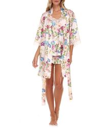 Flora Nikrooz - Sabrina Floral Print Satin Short Pajamas & Robe Set - Lyst