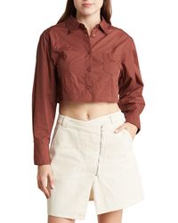 Obey - London Long Sleeve Cotton Crop Button-up Shirt - Lyst