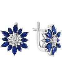 Effy - 14k White Gold Diamond & Sapphire Flower Stud Earrings - Lyst