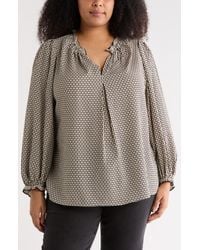 Max Studio - Split Neck Long Sleeve Crepe Top - Lyst