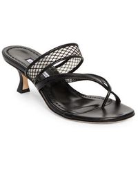 Manolo Blahnik - Sulna Kitten Heel Mesh & Leather Sandal - Lyst