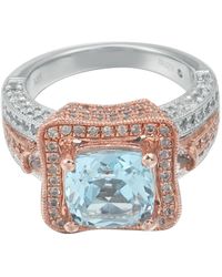 Suzy Levian - Two-tone Sterling Silver Round Blue Topaz Ring - Lyst