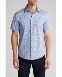 Bugatchi - Floral Print Stretch Short Sleeve Button-up Shirt - Lyst