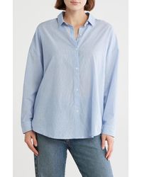 Melrose and Market - Striped Cotton Tunic Button-Up Shirt - Lyst