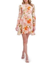 Ted Baker - Floral Embroidered Long Sleeve Linen Button-Up Minidress - Lyst