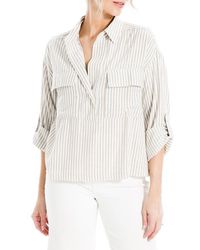 Max Studio - Grid Print Roll Sleeve Popover Shirt - Lyst