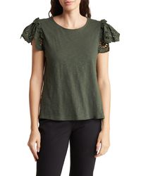 Adrianna Papell - Eyelet Flutter Sleeve Crepe Top - Lyst