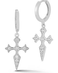 Glaze Jewelry - Cubic Zirconia Cross Drop Huggie Hoop Earrings - Lyst
