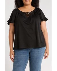 Max Studio - Embellished Yoke Flutter Sleeve Top - Lyst