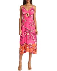 DONNA MORGAN FOR MAGGY - Floral Linen Blend Fit & Flare Midi Dress - Lyst