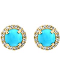 Effy - 14k Yellow Gold Turquoise & Diamond Halo Stud Earrings - Lyst