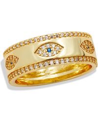 Savvy Cie Jewels - 18k Yellow Gold Plated Cz Evil Eye Band Ring - Lyst