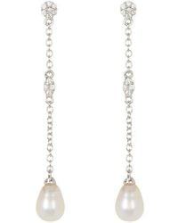 Adornia - Rhodium Plated Swarovski Crystal Accented & 7Mm Freshwater Pearl Drop Earrings - Lyst