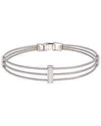 Alor - 18k White Gold Plated Stainless Steel Pave Stone Triple Row Wire Bangle Bracelet - Lyst