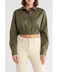 GOOD AMERICAN - Long Sleeve Coated Poplin Crop Button-Up Shirt - Lyst