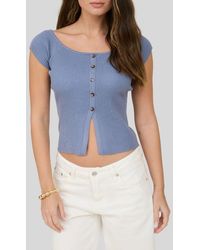 Blu Pepper - Short Sleeve Button Front Rib Knit Top - Lyst