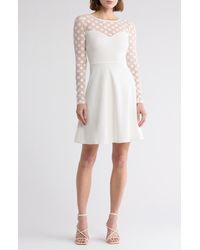 Love By Design - Elodie Polka Dot Mesh Long Sleeve Fit & Flare Dress - Lyst