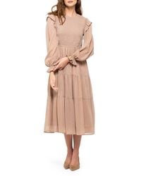 AUGUST SKY - Foil Dash Long Sleeve Fit & Flare Midi Dress - Lyst