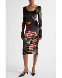 Alice + Olivia - Delora Floral Print Long Sleeve Midi Dress - Lyst