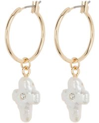 Frasier Sterling - Cultured Pearl Cross Hoop Drop Earrings - Lyst