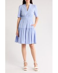 Eliza J - Stripe Short Sleeve Cotton Fit & Flare Dress - Lyst