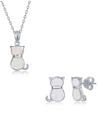 Simona - Sterling Silver White Inlay Opal Cat Necklace & Earrings Set - Lyst