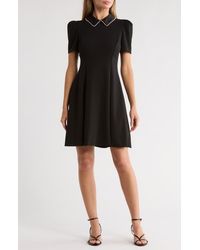 KARL LAGERFELD - Faux Pearl Embellished Collar A-Line Dress - Lyst