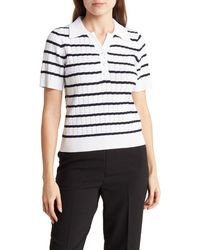 Adrianna Papell - Pointelle Short Sleeve Polo Sweater - Lyst
