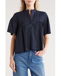 FRAME - Short Sleeve Pleated Button-Up Top - Lyst