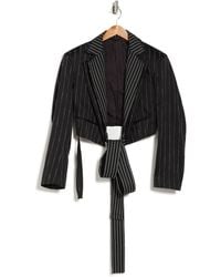 Unravel Project Striped Tie Hem Crop Blazer In Black At Nordstrom Rack
