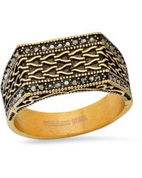 HMY Jewelry - 18k Gold Plated Stainless Steel Pavé Textured Ring - Lyst
