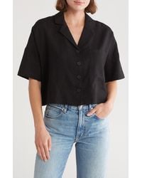 DKNY - Linen Blend Crop Button-up Camp Shirt - Lyst
